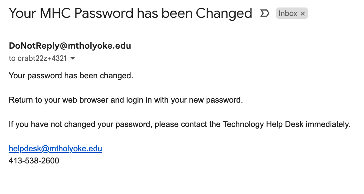 Your password has been changed email