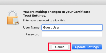 Screenshot of a popup window prompting user for credentials. Cancel button is highlighted.
