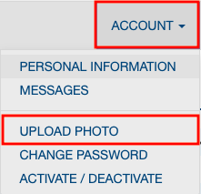 Screenshot of the Account drop down menu found on the OneCard website. The Account and Upload Photo buttons are highlighted in red. 