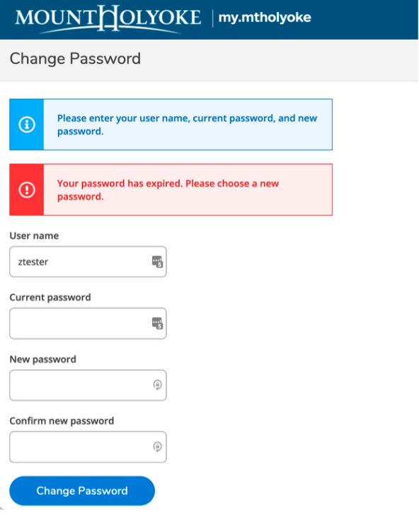 change password page with a notice that your password has expired and you must set a new one.