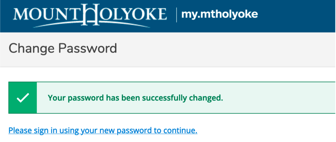 change password confirmation screen