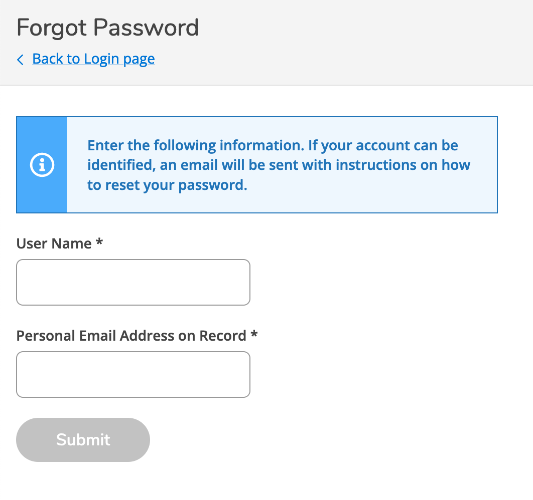 Forgot password screen