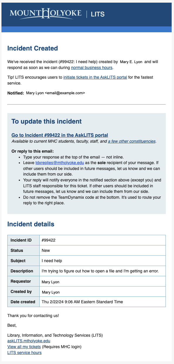 New look for notifications from AskLITS portal | LITS