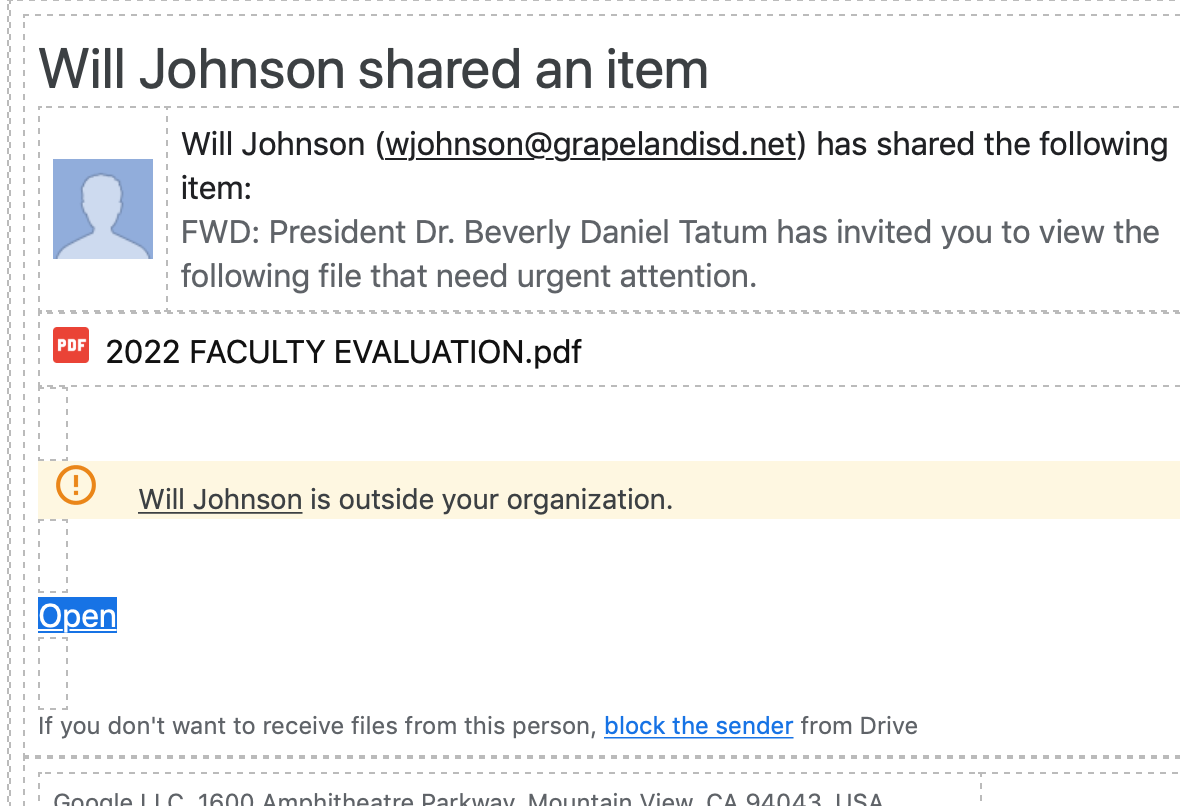 Image of email from Will Johnson